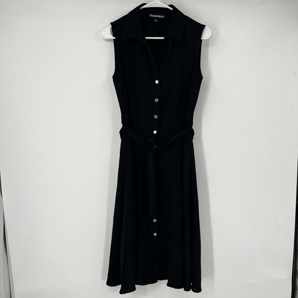 Elizabeth & Nicole Small Black Button Sleeveless Dress Demure Classy Secretary ￼